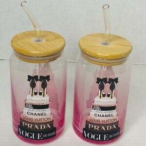 Amanda Greenwood Art Glass Fashion Book (2) Tumblers Artwork on both sides. NEW